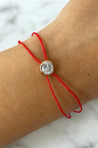 Kırmızı Renk Taş Detaylı Çelik Xupıng VİP İp Bileklik