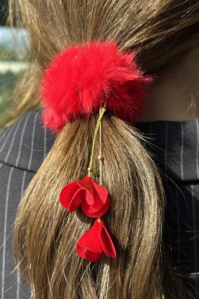 Kırmızı Renk Zincir Detaylı Peluş Simit Toka