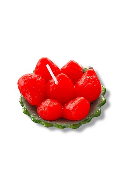 Kırmızı Ve Yeşil Renk Çilek Figürlü Kokulu Dekoratif Mum