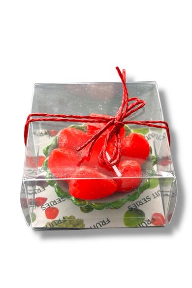 Kırmızı Ve Yeşil Renk Çilek Figürlü Kokulu Dekoratif Mum