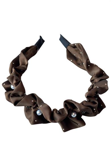 Koyu Kahve Renk Taş Ve İnci Detaylı Taç