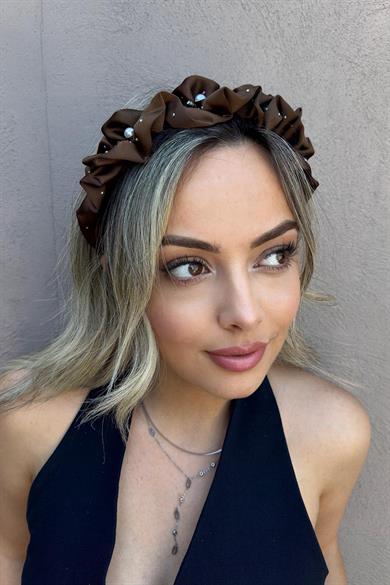 Koyu Kahve Renk Taş Ve İnci Detaylı Taç