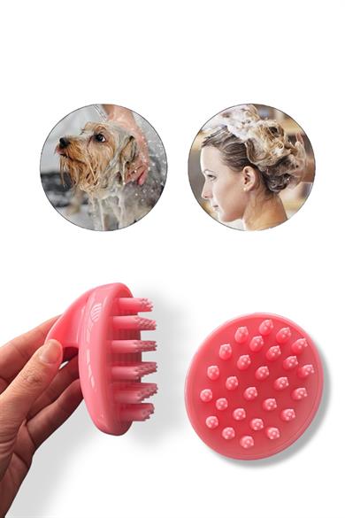 Koyu Pembe Renk Silikon Dişli Saç Derisi Masaj Fırçası/ Evcil Hayvan Banyo Fırçası