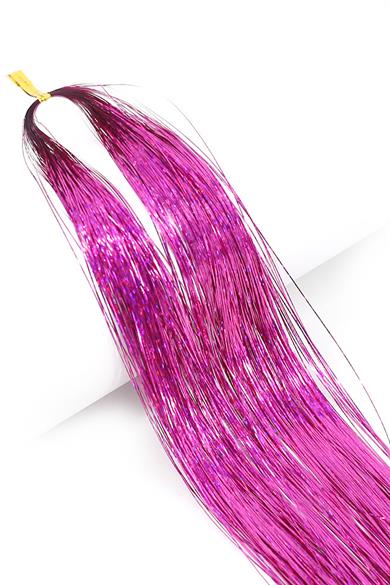 Koyu Pembe Renk Simli Yan Postiş Hair Tinsel Shiny Hair (50 Cm)