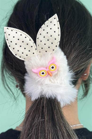 Krem Renk Baykuş Figürlü Peluş Simit Toka