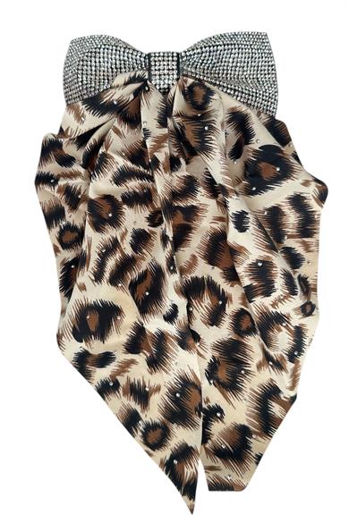 Krem Renk Leopar Desenli Taş Detaylı Otomat Toka