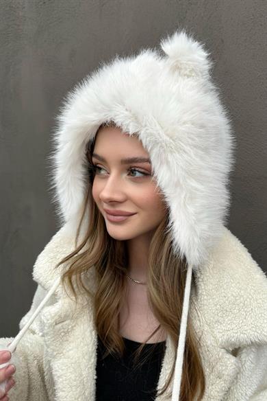 Krem Renk Peluş Bucket Şapka