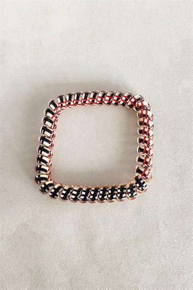 Krem Renk Siyah Çizgili Helezon Lastik Toka