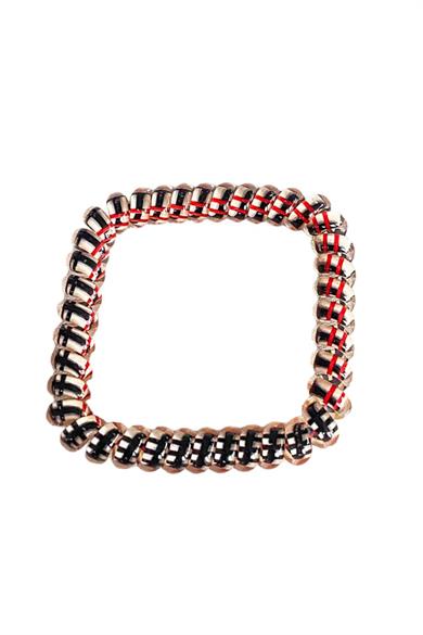 Krem Renk Siyah Çizgili Helezon Lastik Toka