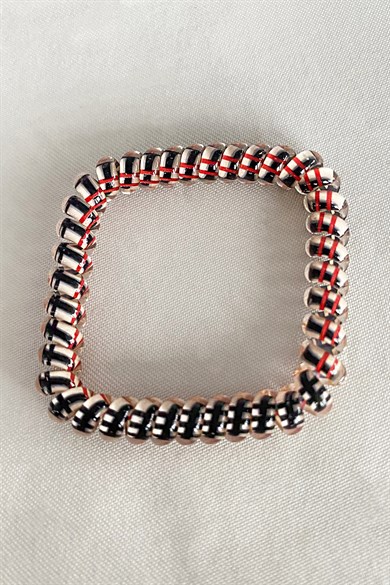 Krem Renk Siyah Çizgili Helezon Lastik Toka