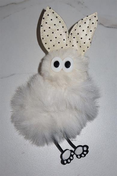 Krem Renk Tavşan Figürlü Peluş Simit Toka