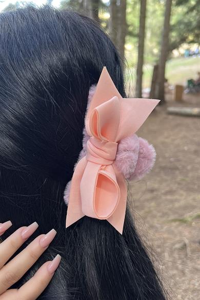 Krem Ve Pembe Renk Kurdele Figürlü Peluş Mandal Toka