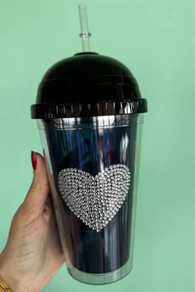 Lacivert Renk Kalp Figürlü Taş Detaylı Pipetli Suluk