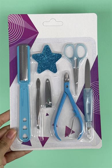 Mavi Renk 7 Parça Manikür/ Pedikür Törpü Set