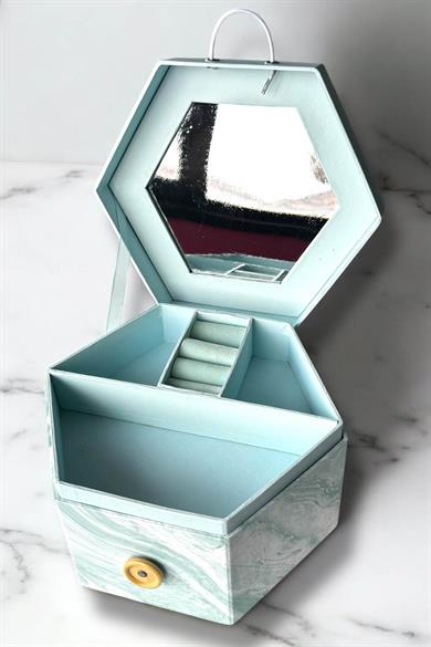 Mavi Renk Ayna Detaylı Takı Organizeri