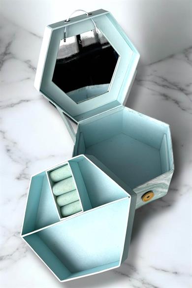 Mavi Renk Ayna Detaylı Takı Organizeri