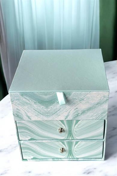 Mavi Renk Ayna Ve Çekmece Detaylı Takı Organizeri