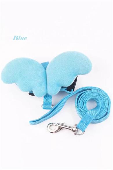 Mavi Renk Kanat Figürlü Bel Göğüs Ayarlanabilir Kedi/Köpek Tasma