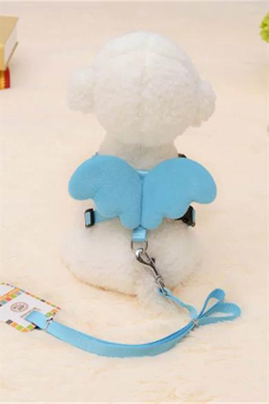 Mavi Renk Kanat Figürlü Bel Göğüs Ayarlanabilir Kedi/Köpek Tasma