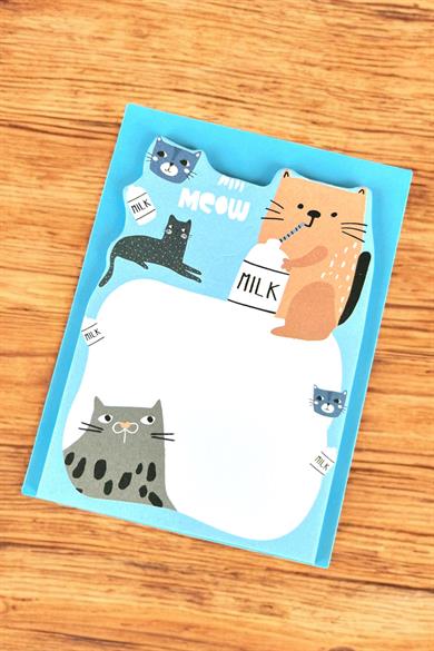 Mavi Renk Kedi Figürlü Yapışkanlı Not Kağıdı