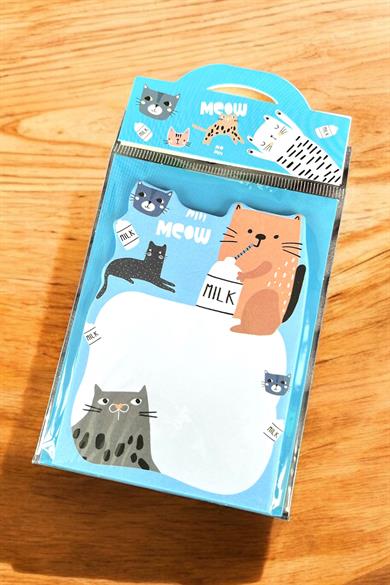Mavi Renk Kedi Figürlü Yapışkanlı Not Kağıdı