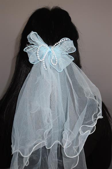 Mavi Renk Kurdele Figürlü Duvak Detaylı Pens Toka