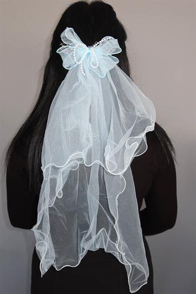 Mavi Renk Kurdele Figürlü Duvak Detaylı Pens Toka