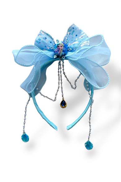 Mavi Renk Kurdele Figürlü İnci Detaylı Çocuk Taç