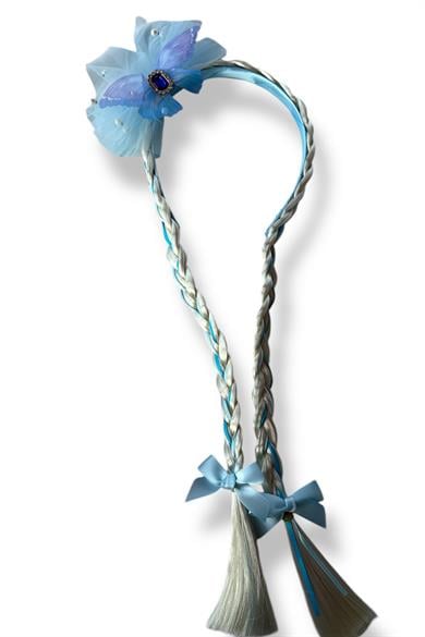 Mavi Renk Kurdele Figürlü Örgülü Çocuk Taç