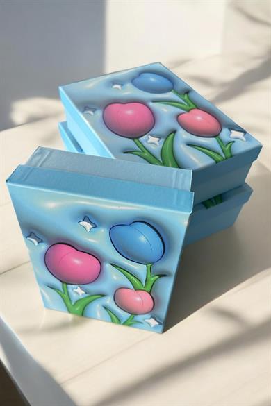 Mavi Renk Lale Figürlü 3lü Hediye Kutusu Seti