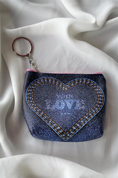 Mavi Renk Love Yazılı Cüzdan/ Anahtarlık