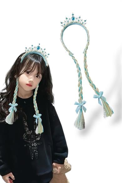 Mavi Renk Örgü Saç Detaylı Taç