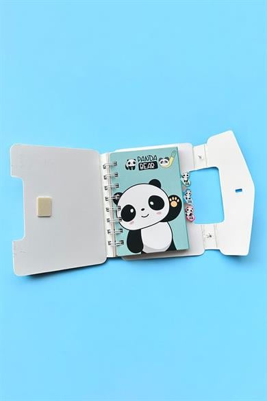 Mavi Renk Panda Figürlü Kilit Detaylı Not Defteri