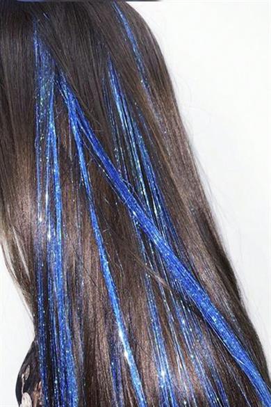 Mavi Renk Simli Yan Postiş Hair Tinsel Shiny Hair (50 Cm)