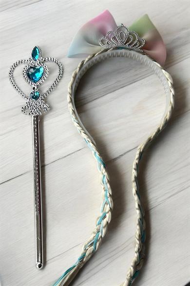 Mavi Renk Taç Asa Frozen Elsa Set