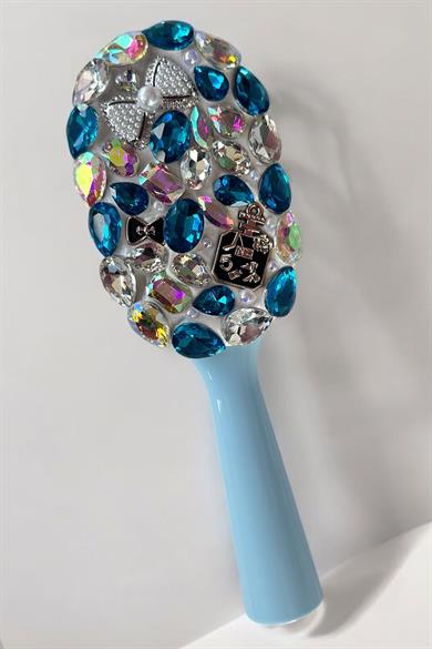 Mavi Renk Taş Ve İnci Detaylı Saç Tarama Fırçası/ Tarak