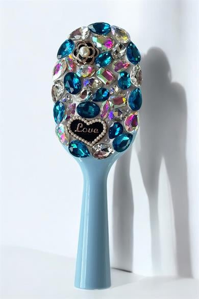 Mavi Renk Taş Ve Love Yazılı Saç Tarama Fırçası/ Tarak