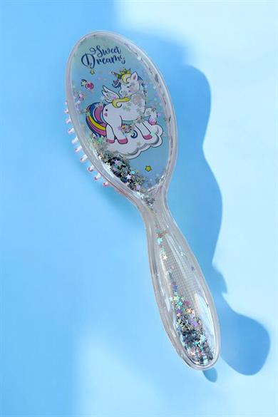 Mavi Renk Unicorn Figürlü Sim Detaylı Saç Fırçası/ Tarak