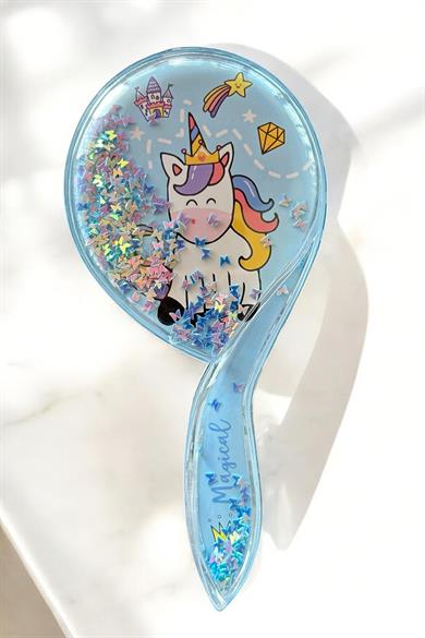 Mavi Renk Unicorn Figürlü Sim Detaylı Saç Tarama Fırçası/ Tarak