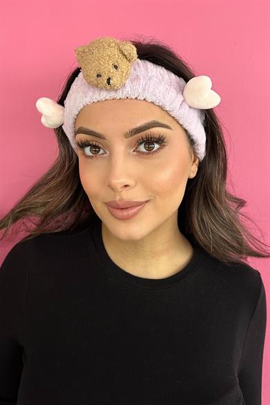 Mor Renk Ayıcık Figürlü Peluş Saç Bandı