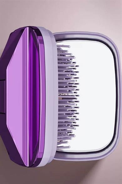 Mor Renk Ayna Detaylı Kendini Temizleyen Kutulu Saç Fırçası