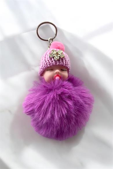 Mor Renk Bebek Figürlü Peluş Anahtarlık