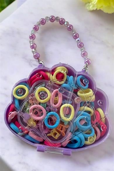 Mor Renk Çantalı Çocuk Toka Set