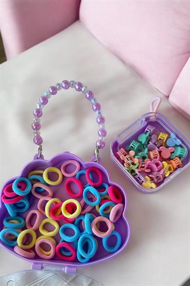 Mor Renk Çantalı Çocuk Toka Set
