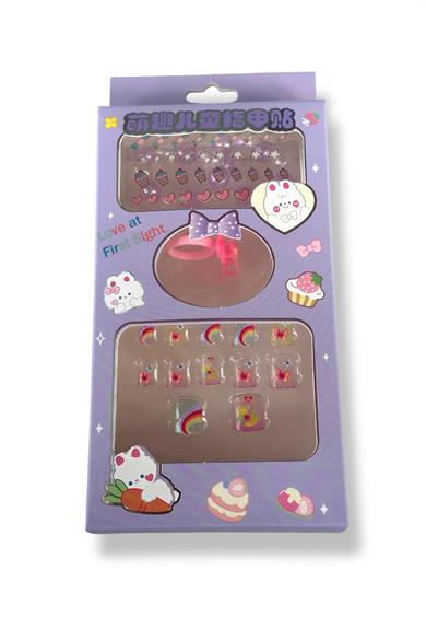 Mor Renk Çocuk Tırnak /Bileklik /Yüzük /Sticker /Takma Tırnak Set