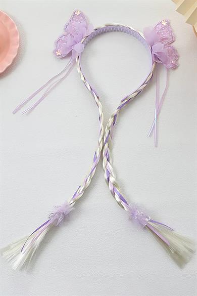 Mor Renk Kelebek Figürlü Örgü Detaylı Çocuk Taç