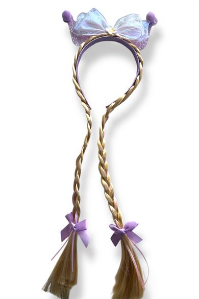 Mor Renk Kurdele Figürlü Örgü Detaylı Kulaklı Çocuk Taç