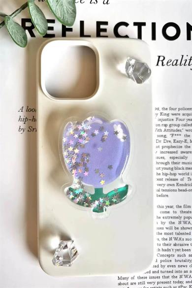 Mor Renk Lale Figürlü 3D Telefon Tutacağı
