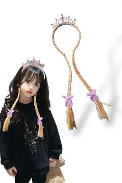 Mor Renk Örgü Saç Detaylı Taç