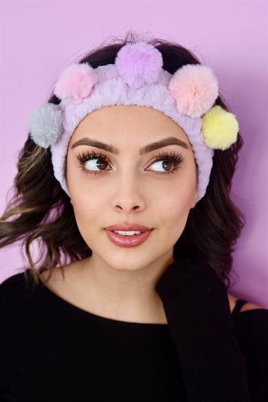 Mor Renk Ponpon Detaylı Peluş Saç Bandı